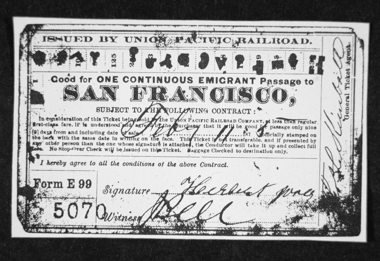 Billiges Auswandererbahnticket, ca. 1870 von American School
