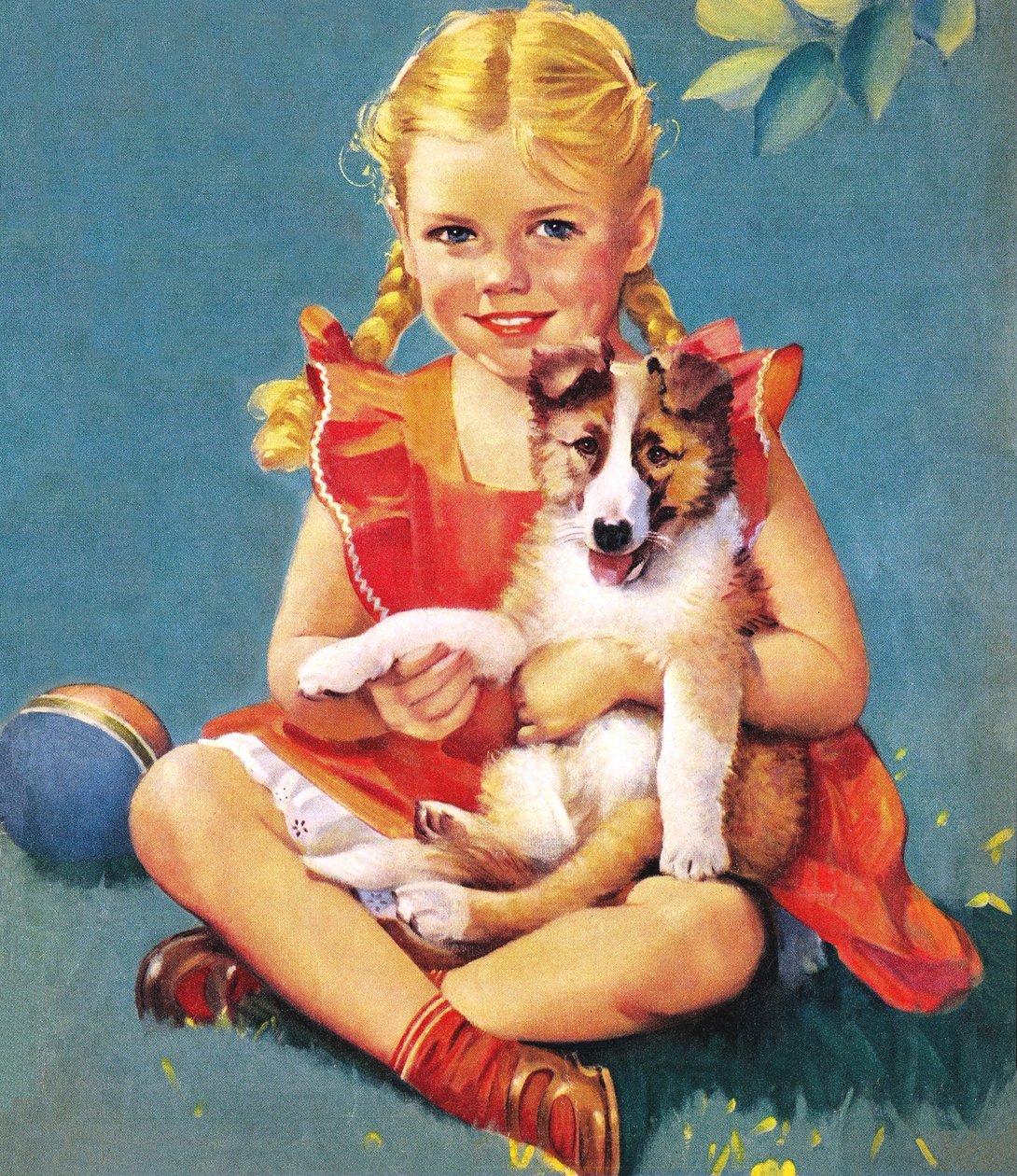 Mädchen mit einem Collie-Welpen von American School