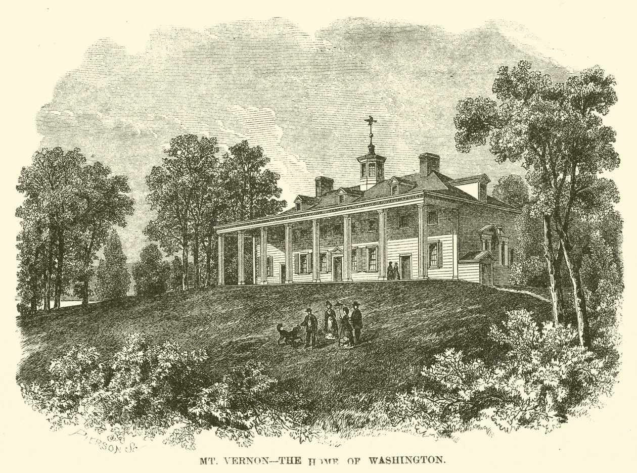 Mount Vernon, das Zuhause von Washington (Gravur) von American School