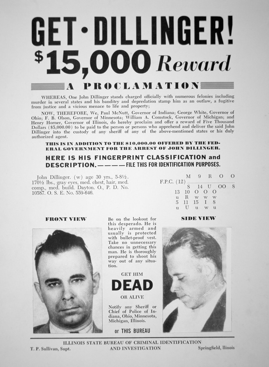 Fahndungsplakat für John Dillinger von American School