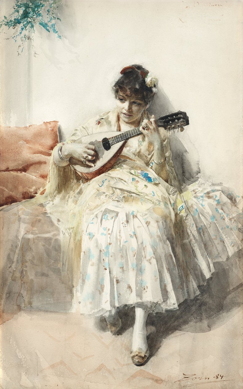 Mädchen spielt Mandoline von Anders Leonard Zorn