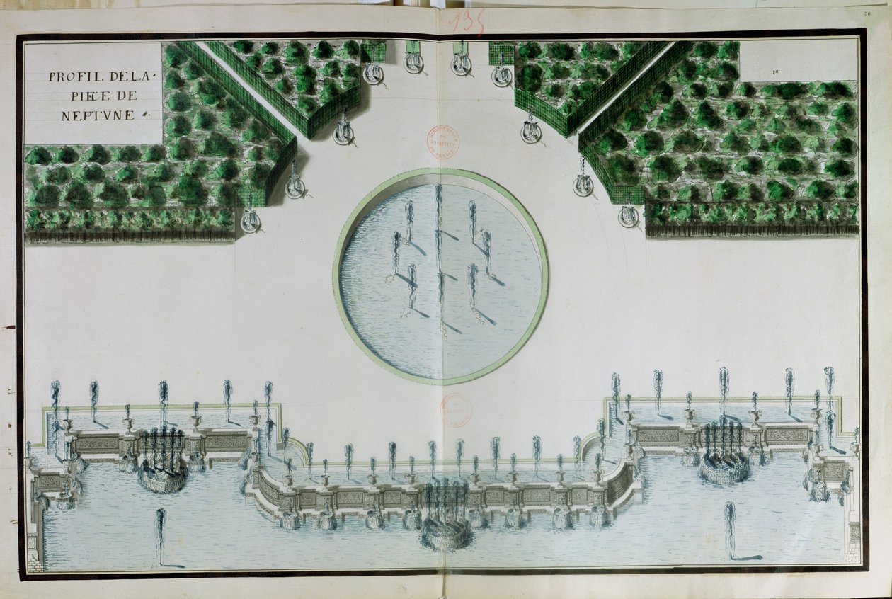 Ms 130750 Entwurf für das Stück de Neptune in Versailles von Andre Le Notre