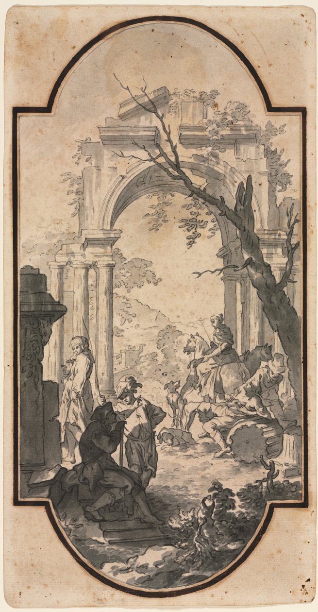 Triumphbogen und Figuren, erste Hälfte 1700er von Andrea Locatelli