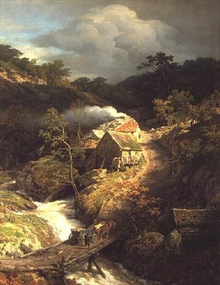 Eine gebirgige Landschaft mit einem Wildbach von Andreas Achenbach