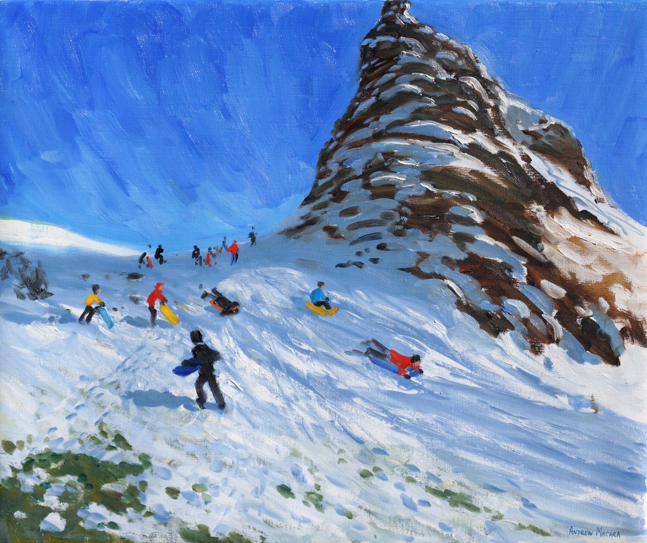 Schlittenfahren, Chrome Hill, Derbyshire, Peak District von Andrew Macara