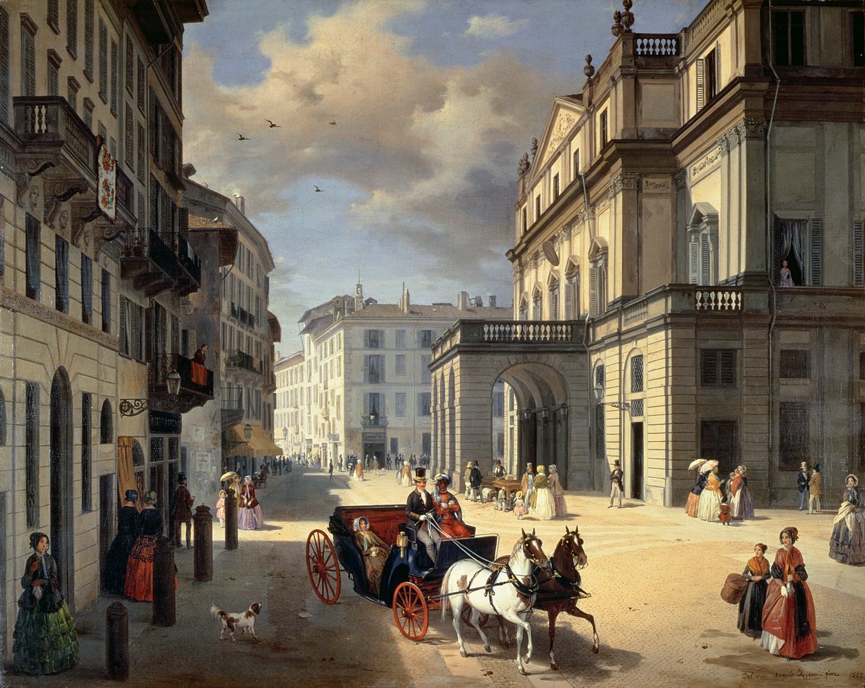 Vorderseite des La Scala Theaters, 1852 von Angelo Inganni