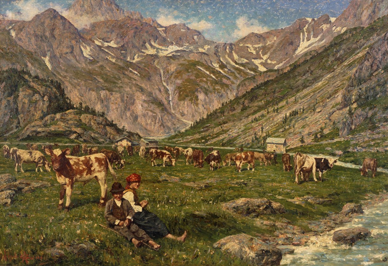 Die Kühe hüten von Angelo Garino