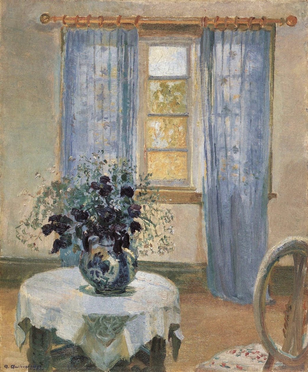 Blaue Clematis im Atelier des Künstlers von Anna Ancher
