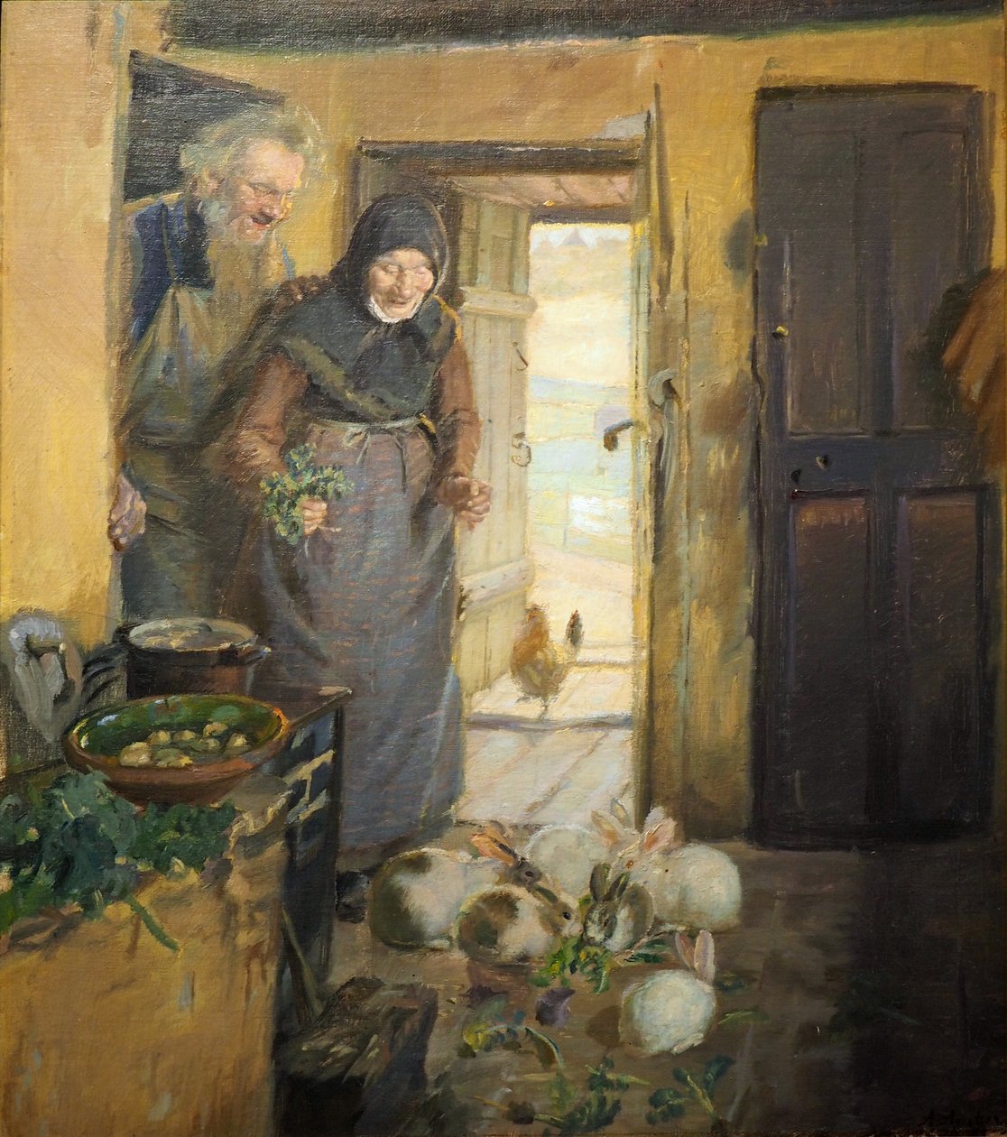 Altes Paar mit Hasen von Anna Ancher