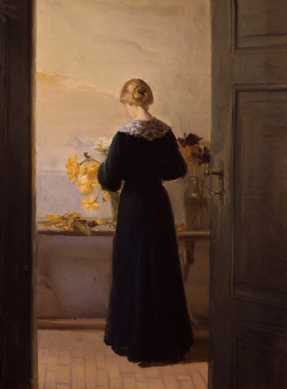 Mädchen arrangiert Blumen von Anna Kirstine Ancher
