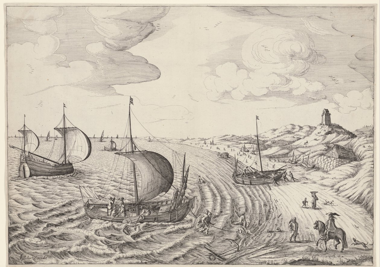 Küstenlandschaft mit Fischerbooten von Anonymous