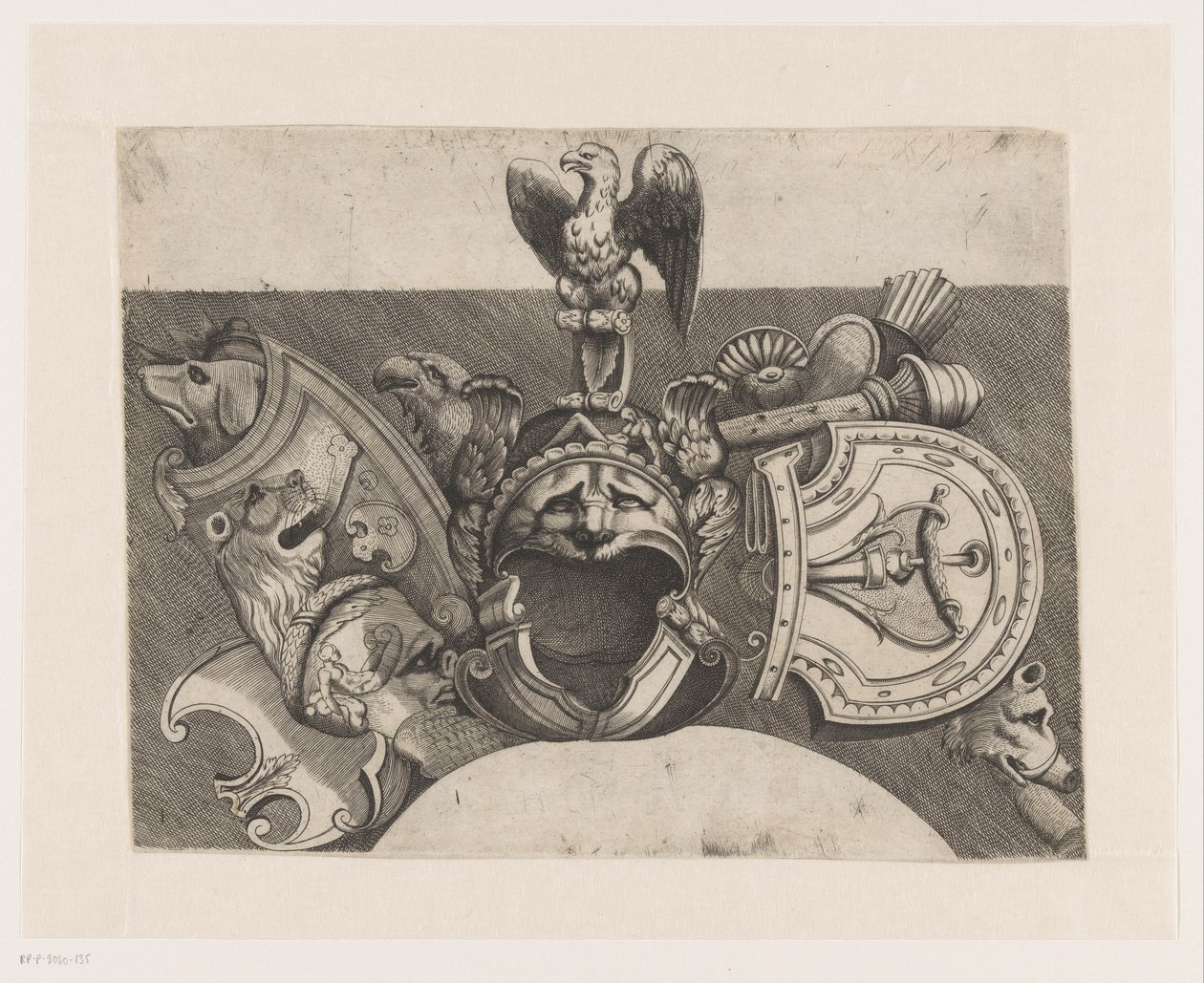 Ornament mit Helm, Schild, Adler und Löwe von Anonymous