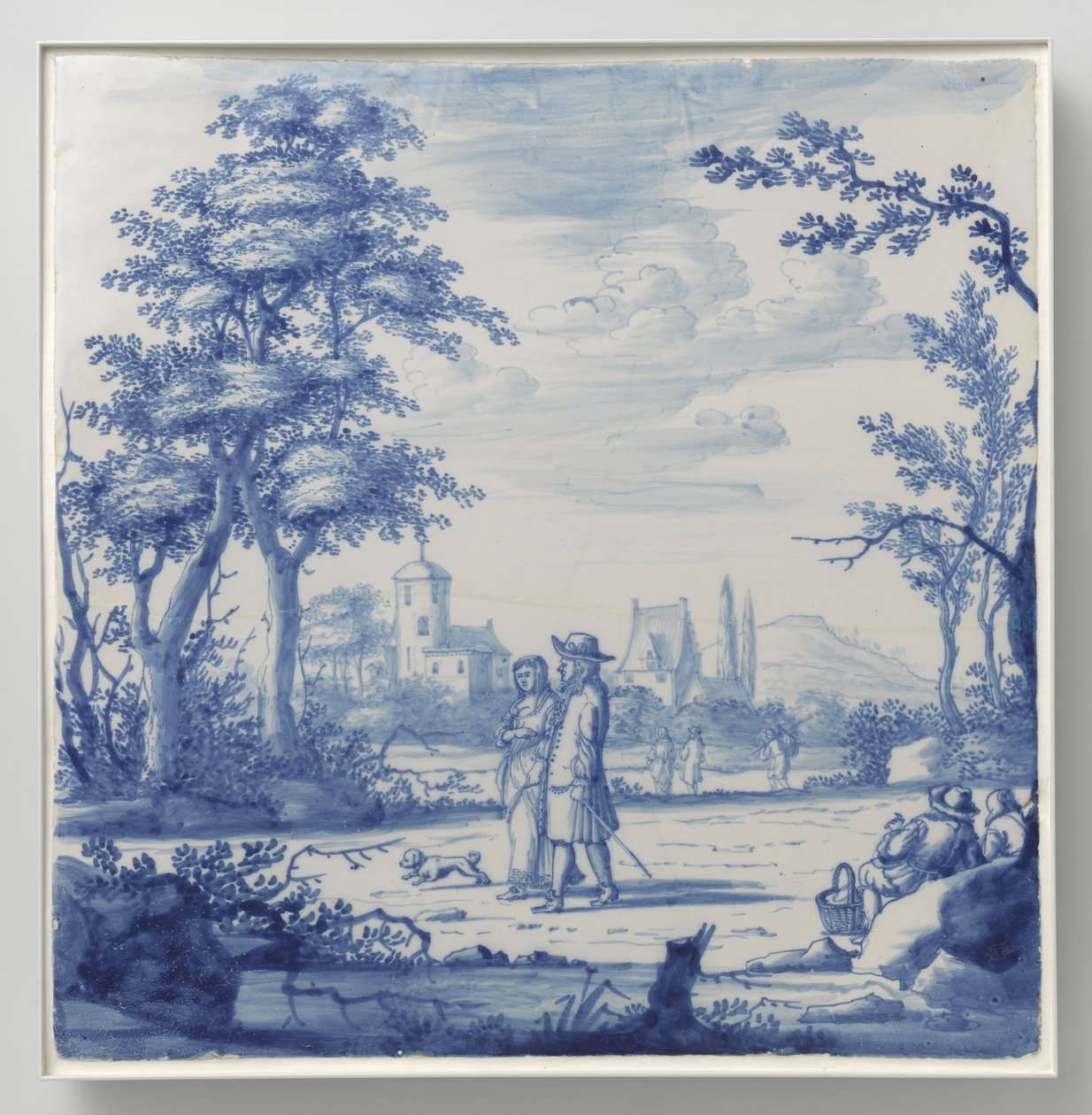 Platte bemalt mit Landschaft mit Figuren von Anonymous