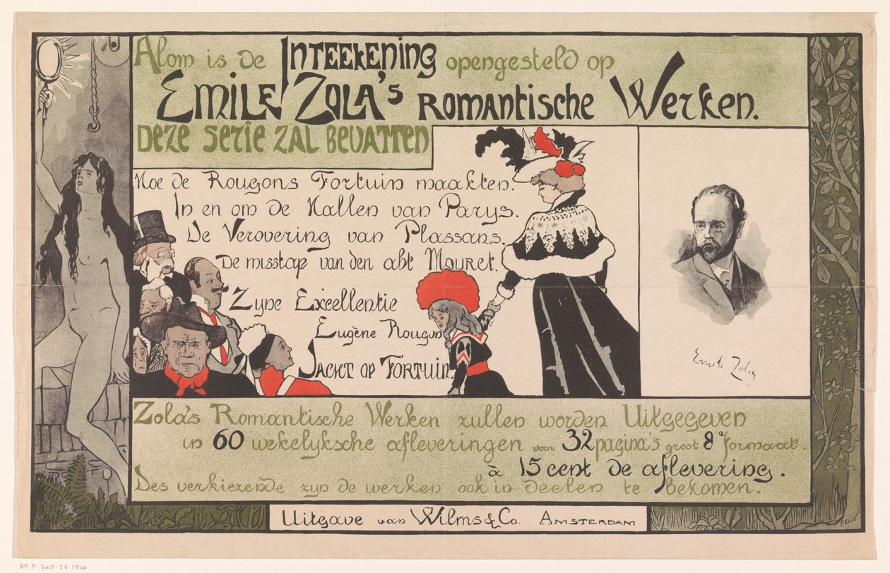 Verlagsprospekt für Emile Zolas Romantische Werke von Anonymous