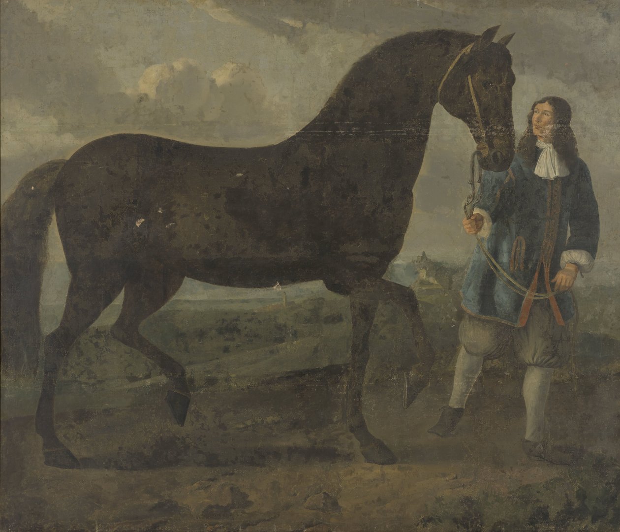 Schwarzes Pferd von einem Stallknecht geführt von Anonymous