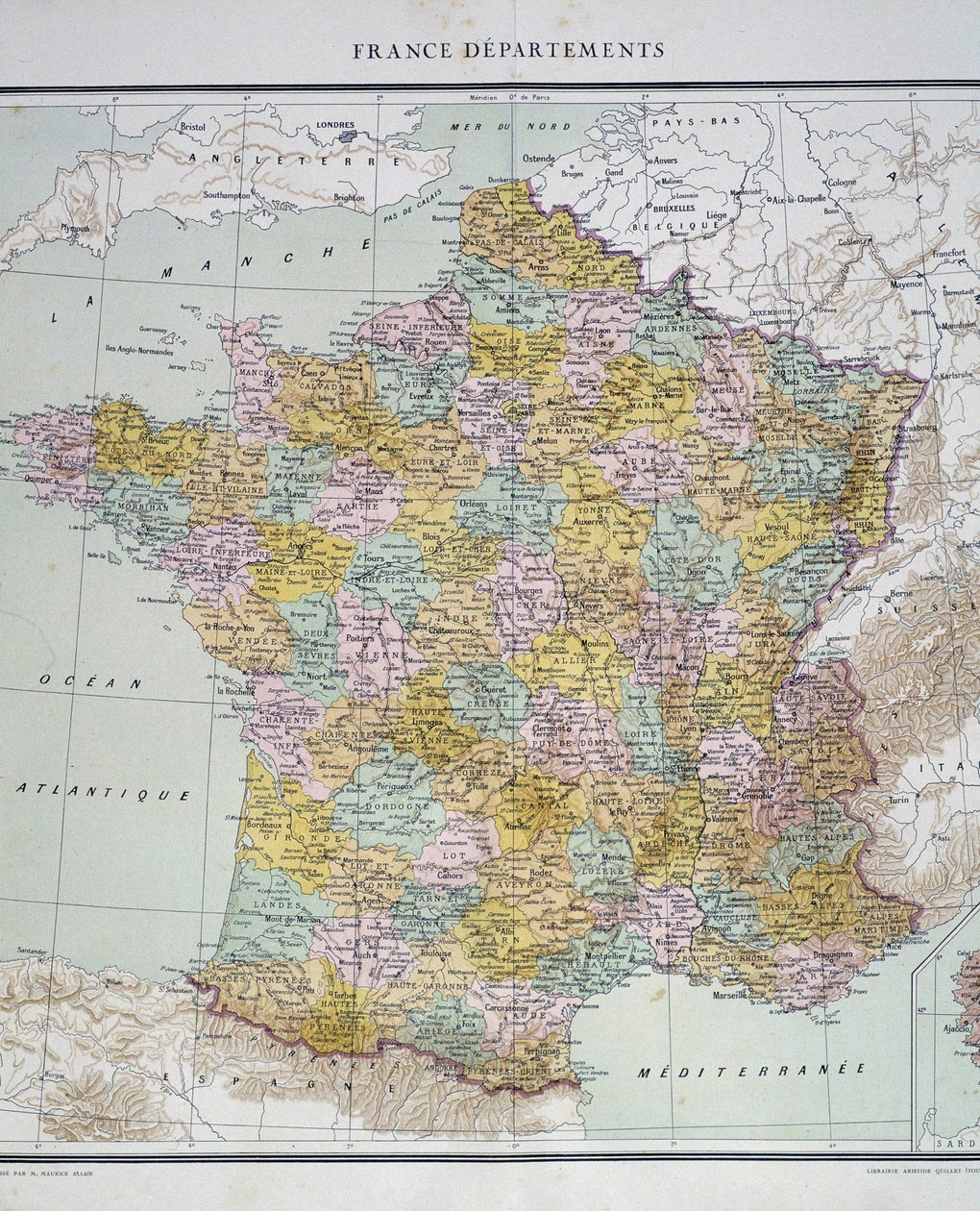 Karte: Frankreich Abteilungen. Atlas der 1950er Jahre. von Anonymous Anonymous