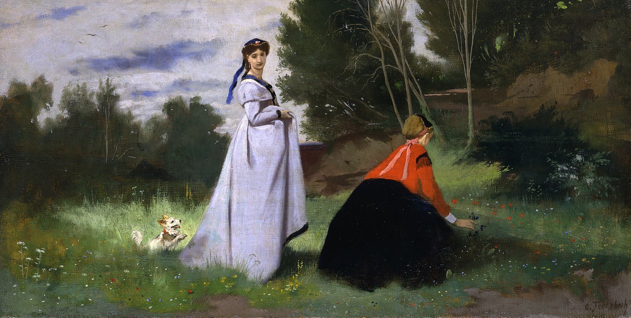Zwei Damen in einer Landschaft, 1867 von Anselm Feuerbach