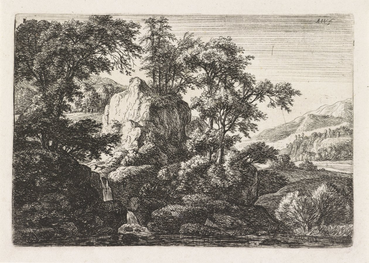 Doppelter Wasserfall von Anthonie Waterloo