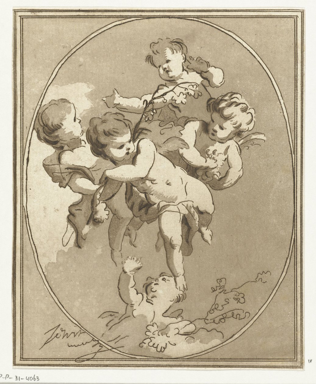 Fünf Putti mit Blütenzweigen von Anthonie van den Bos
