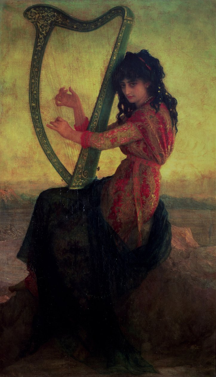 Muse spielt die Harfe von Antoine Auguste Ernest Herbert or Hebert