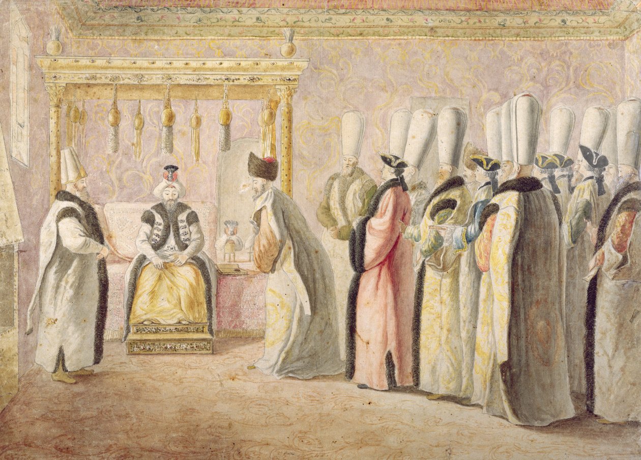 Abschiedsaudienz des französischen Botschafters Charles Gravier (1717-87), Comte de Vergennes, beim Sultan Mustafa III. (1717-74) in Konstantinopel am 17. Dezember 1768 von Antoine de Favray
