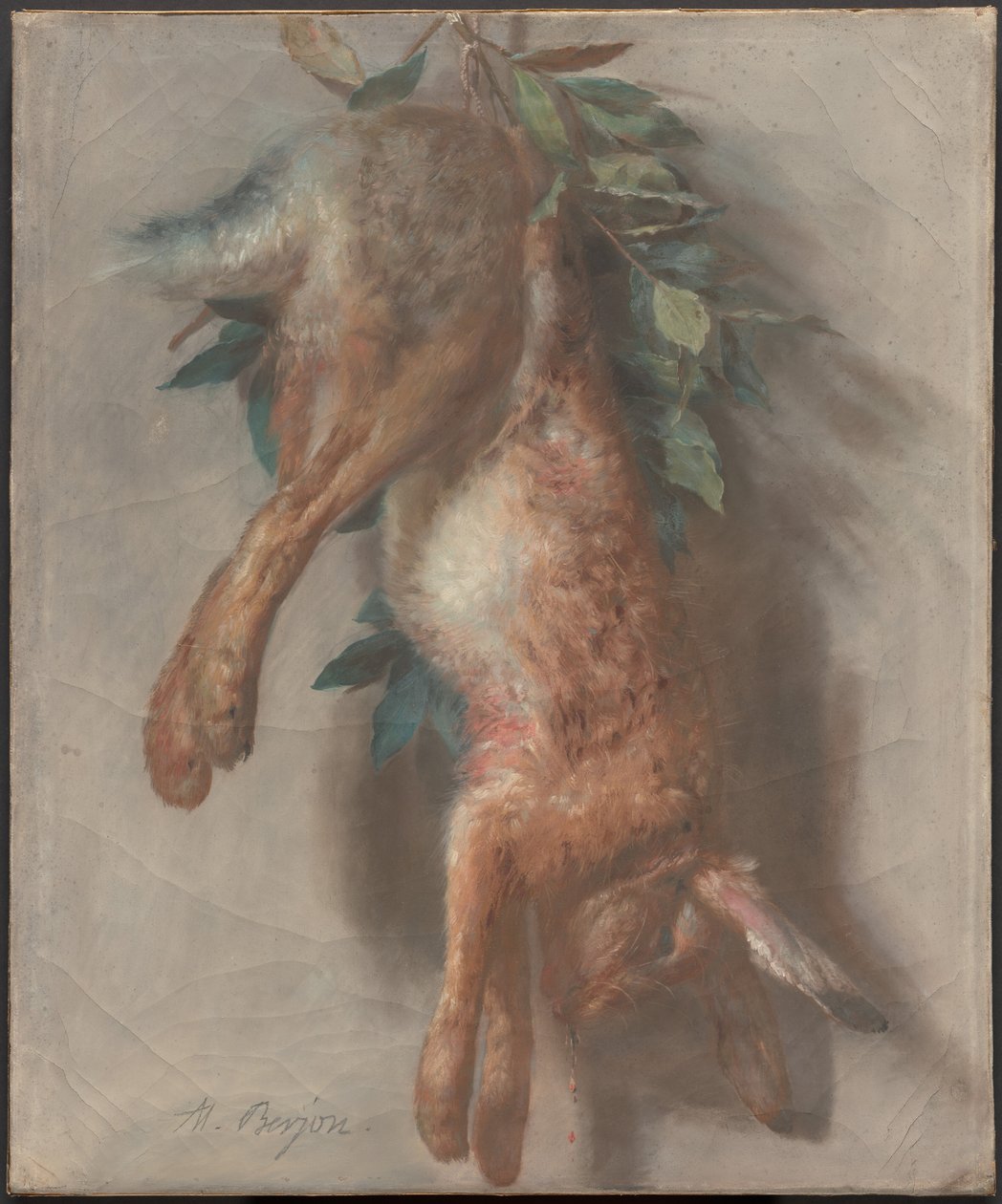 Jagdtrophäe mit Hase und Lorbeerblättern von Antoine Berjon