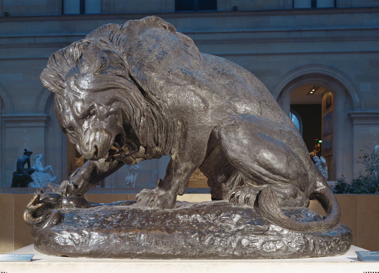 Löwe mit einer Schlange von Antoine Louis Barye