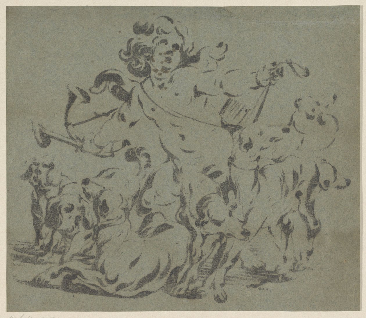 Amor als Jäger mit Hunden von Antoine Sallaert