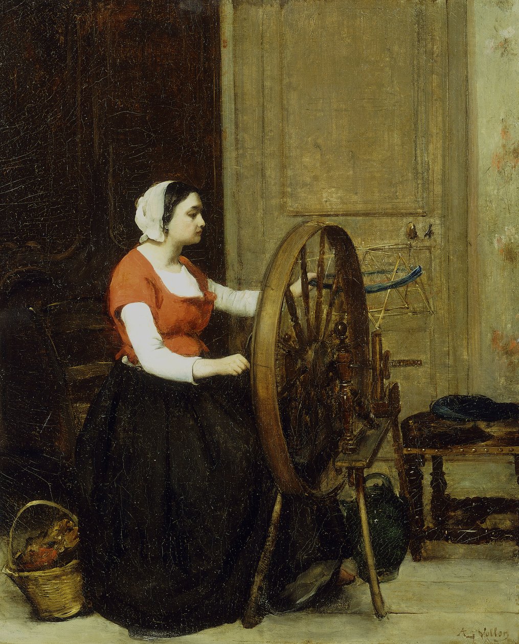 Frau und Spinnrad, ca. 1860? von Antoine Vollon