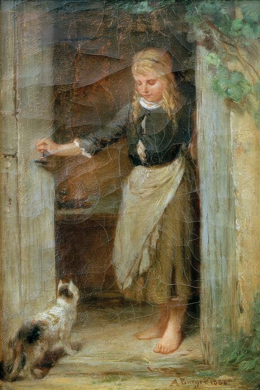 Mädchen mit Katze von Anton Burger