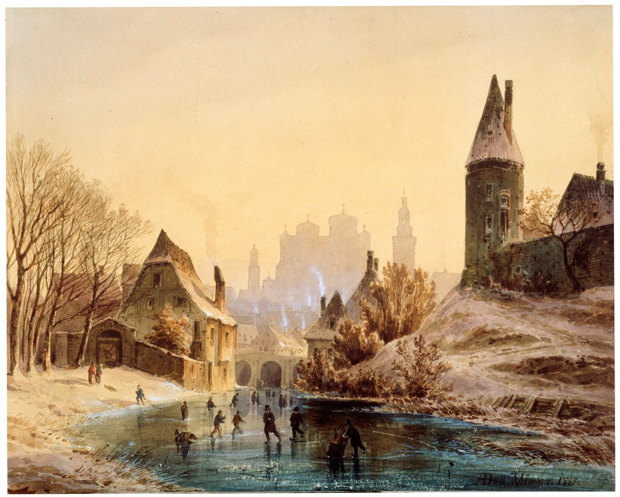 Eislaufbahn auf einem Fluss, 1855 von Anton Doll