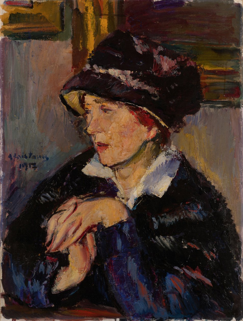 Frau mit dunklem Hut, 1917 von Anton Faistauer