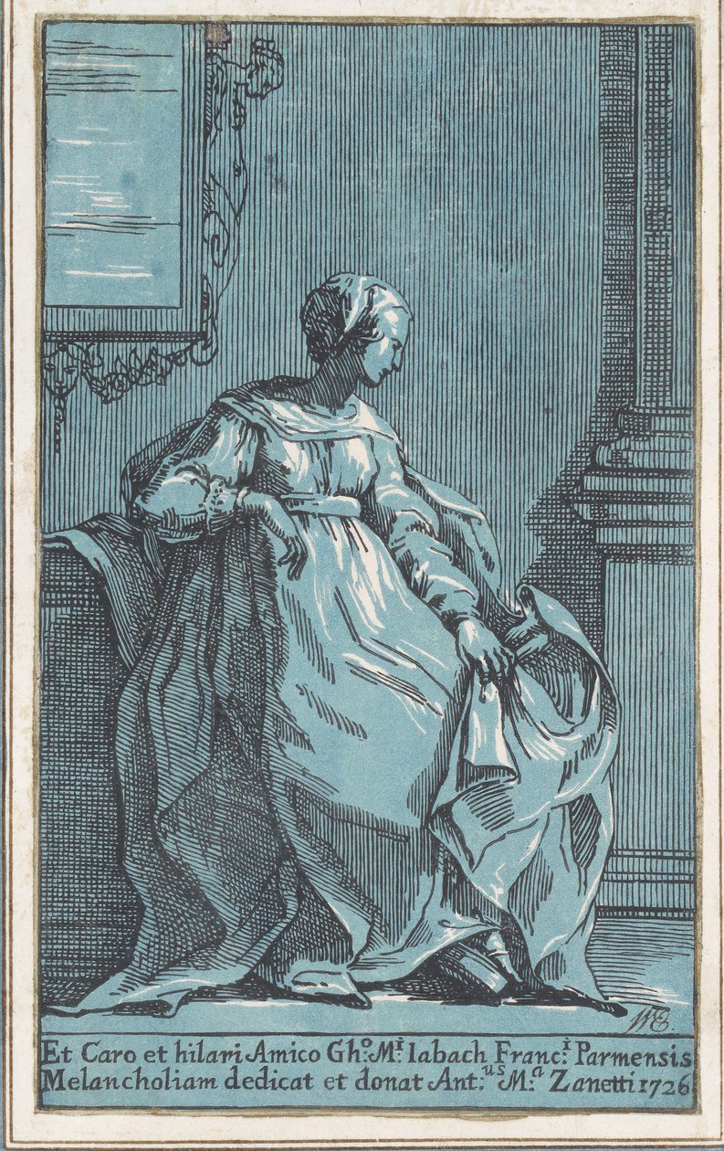 Frau sitzt im Raum Melancholie, 1726 von Anton Maria Zanetti