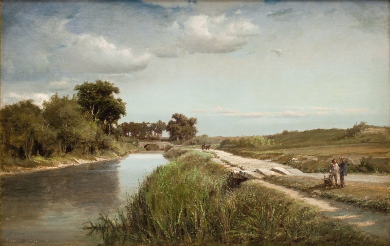 Französische Flusslandschaft mit einer Brücke von Anton Melbye