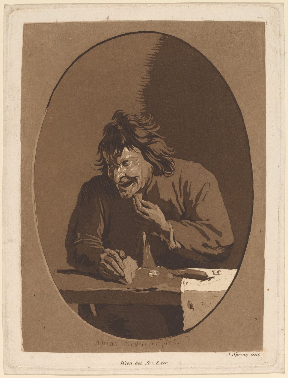 Ein Bauer beim Essen von Anton Spreng after Adriaen Brouwer; published by Joseph Eder