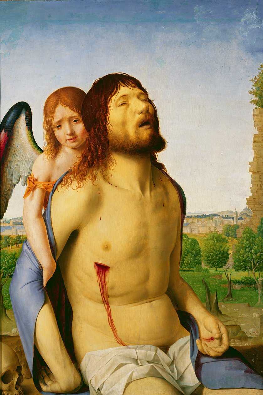 Der tote Christus, von einem Engel unterstützt von Antonello da Messina