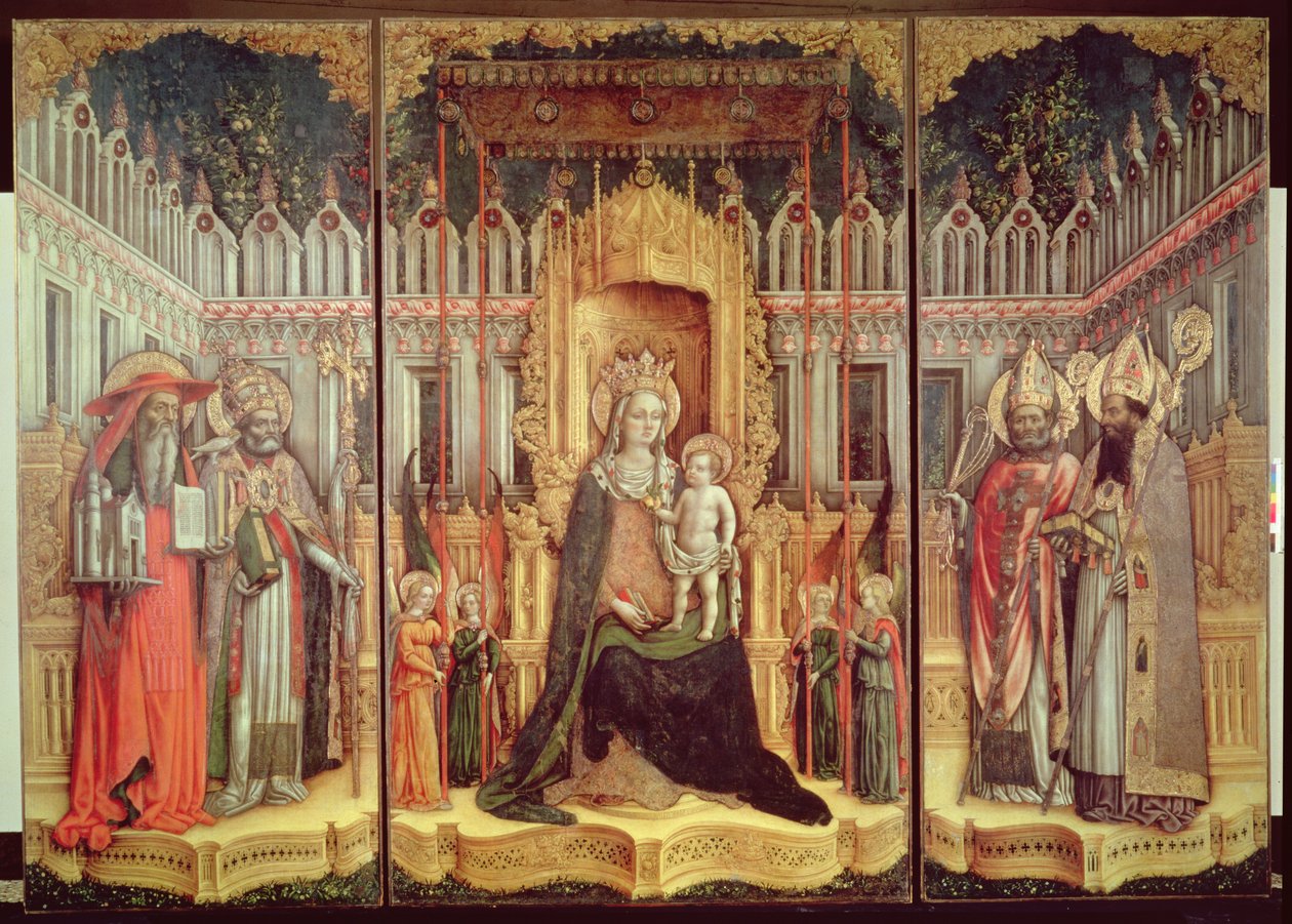 Die Jungfrau auf dem Thron mit den Heiligen Hieronymus, Gregor, Ambrosius und Augustinus, 1446 von Antonio Vivarini