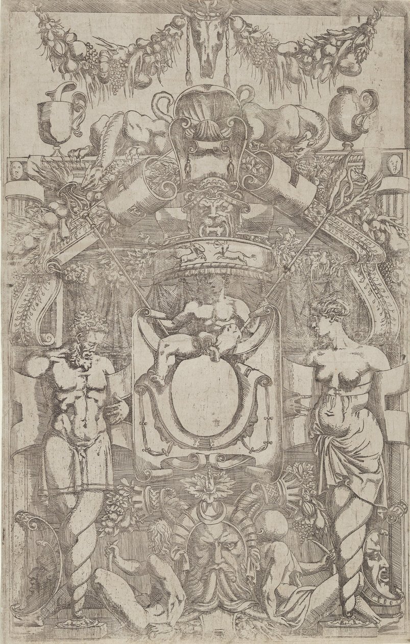 Ornament mit einem kleinen leeren Oval, 1540-45 von Antonio Fantuzzi