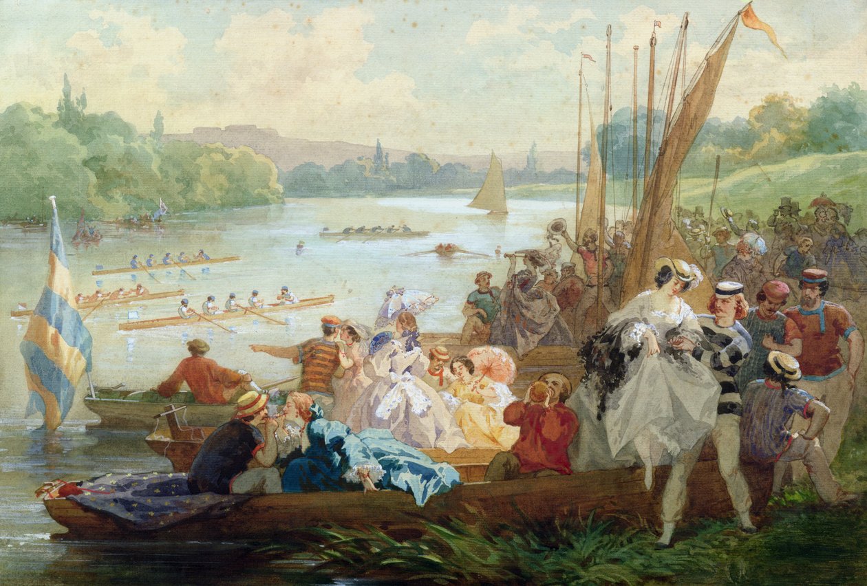 Eine Regatta in Asnieres während des Zweiten Kaiserreichs (Aquarell und Gouache auf Papier) von Antony Paul Emile Morlon