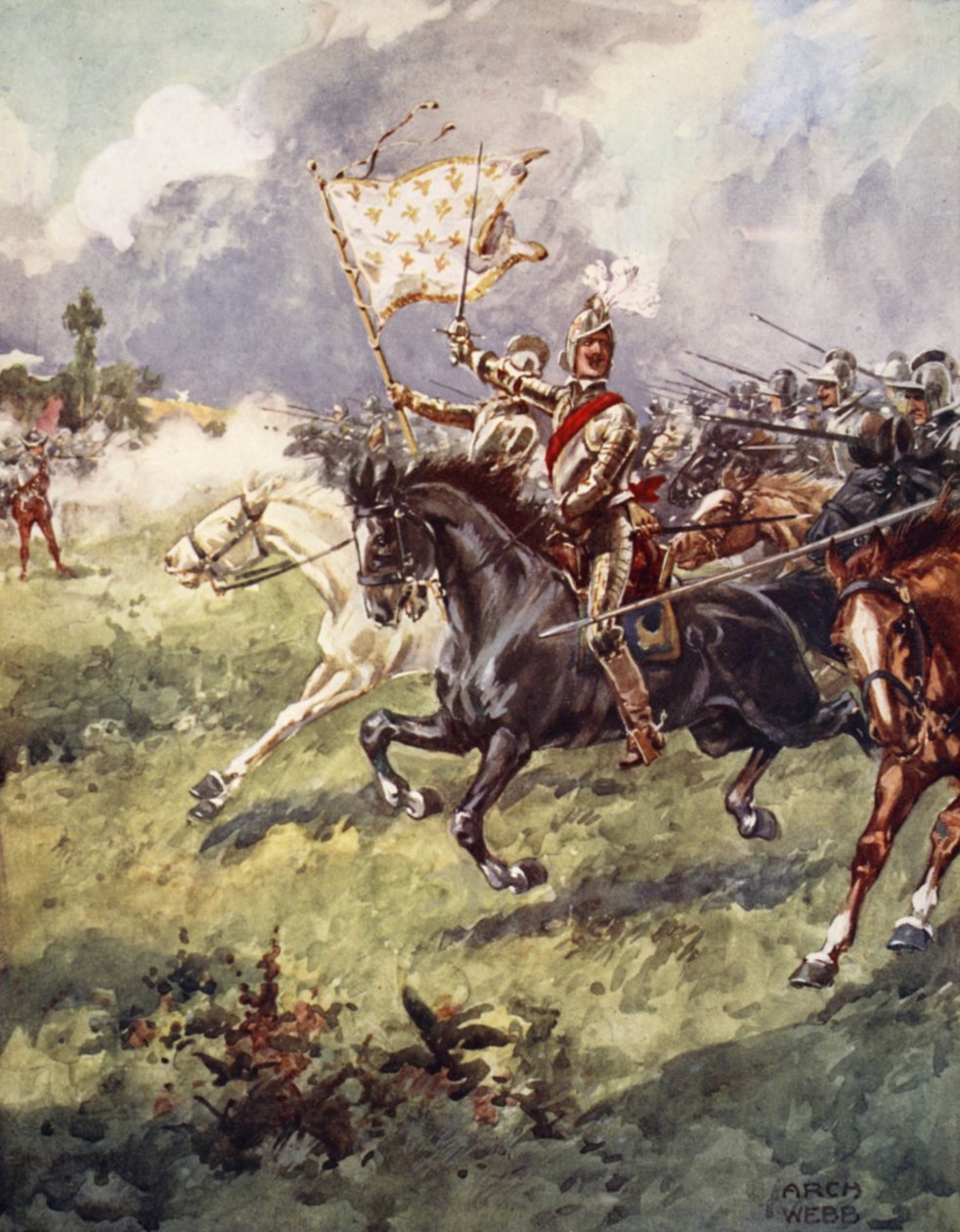 Tausend Ritter drängen sich hinter dem schneeweißen Kamm, aus Ballads of Famous Fights, Erstausgabe, 1920 von Archibald Webb