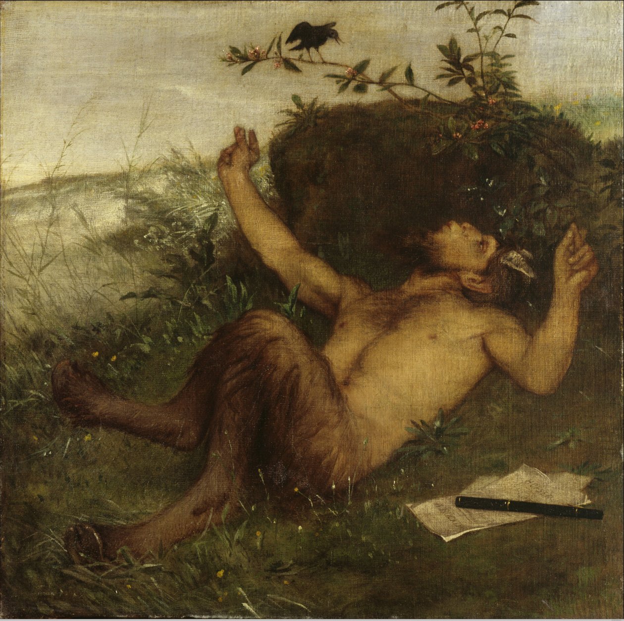 Faun, der einer Amsel zupfeifend von Arnold Böcklin