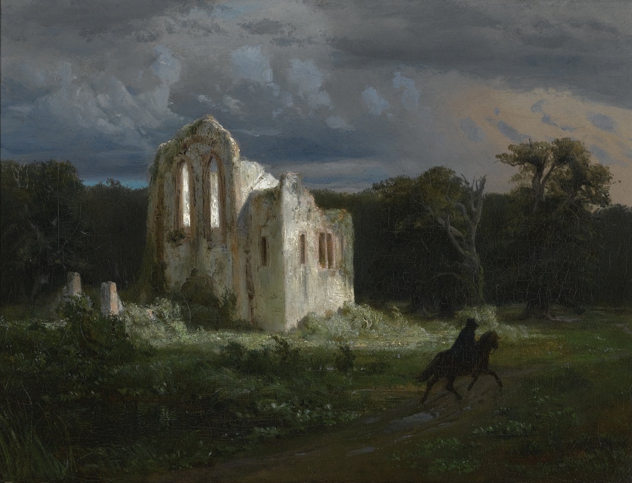 Mondscheinlandschaft mit Ruine von Arnold Böcklin