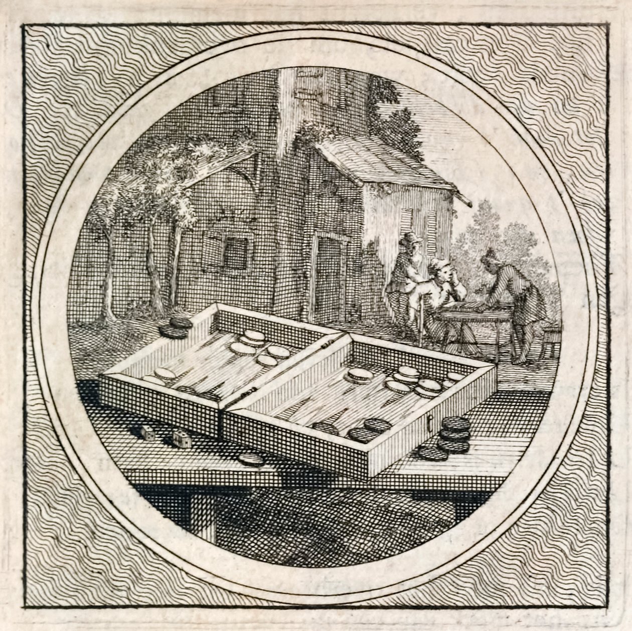 Backgammon-Set und Spieler aus Stichtelyke Zinnebeelde von Arnold Houbraken