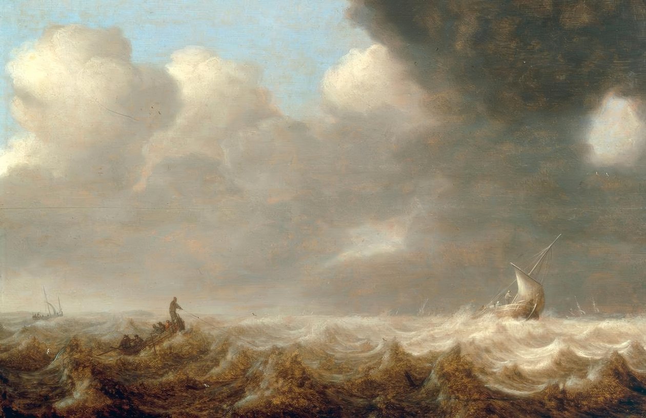 Fischerboote auf unruhiger See von Arnoldus van Anthonissen