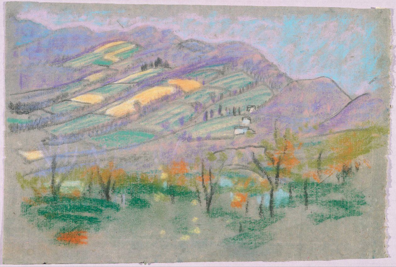 Landschaft mit lila Bergen von Arthur Bowen Davies
