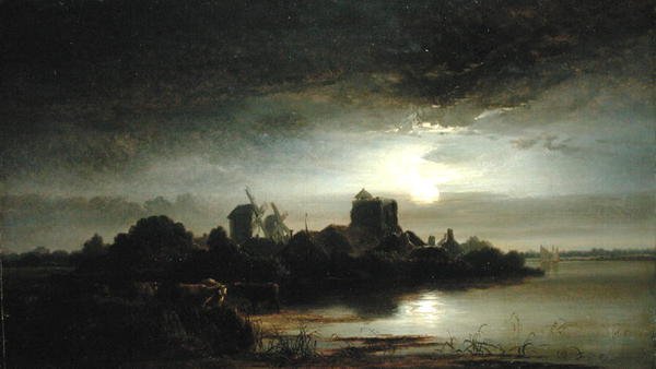 Ein Dorf bei Mondschein von Arthur Gilbert