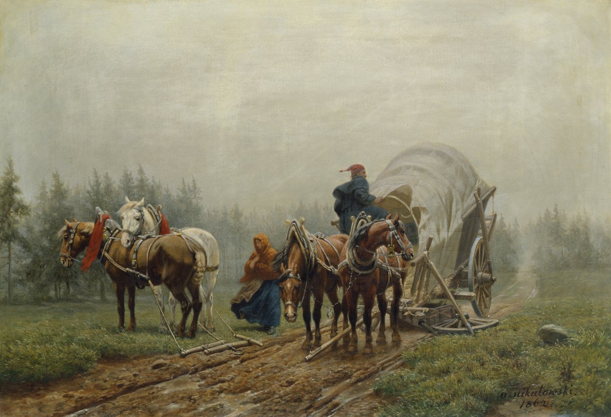 Der gebrochene Frachtwagen, 1862 von Arthur Nikutowski