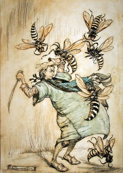 Gullivers Kampf mit den Wespen von Arthur Rackham