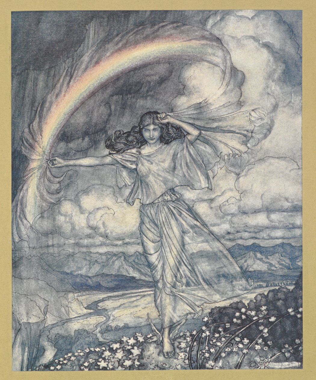 Iris dort, mit feuchtem Bogen von Arthur Rackham