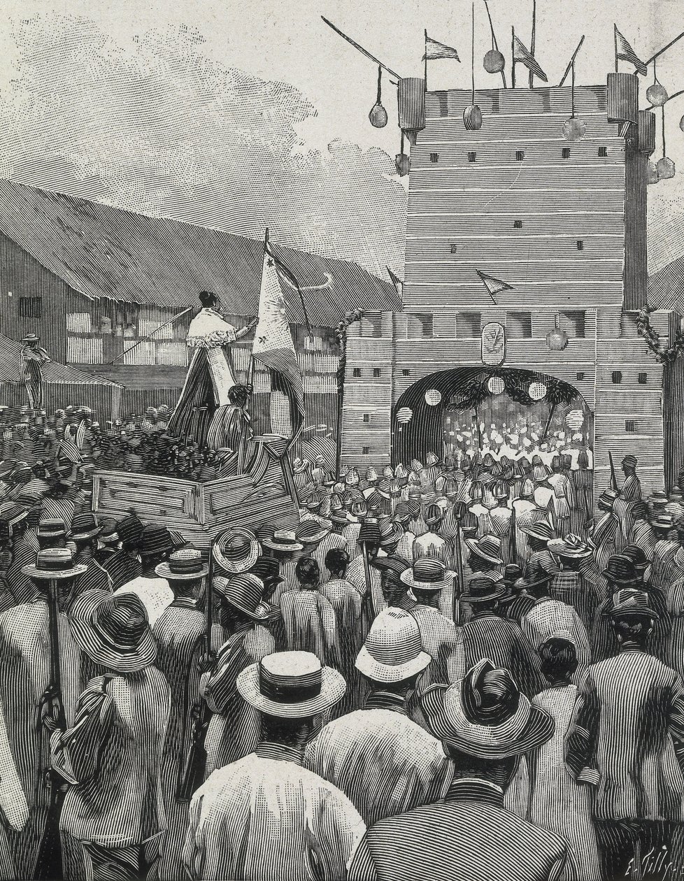 Philippinen (1899). Protest in Manila. (Stich) von Artist Unknown